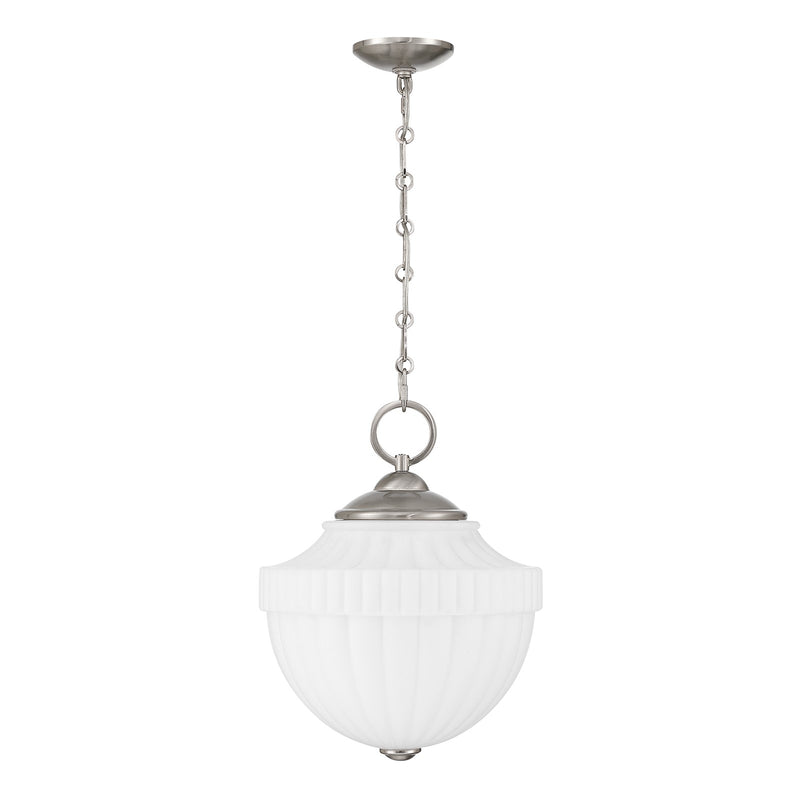Savoy House Montrose 14in 1-Light Pendant | Vintage Satin Nickel and White Opal Glass | Kitchen & Breakfast Nook | 14 x 14 x 16.38 in | Model 7-6999-1-SN