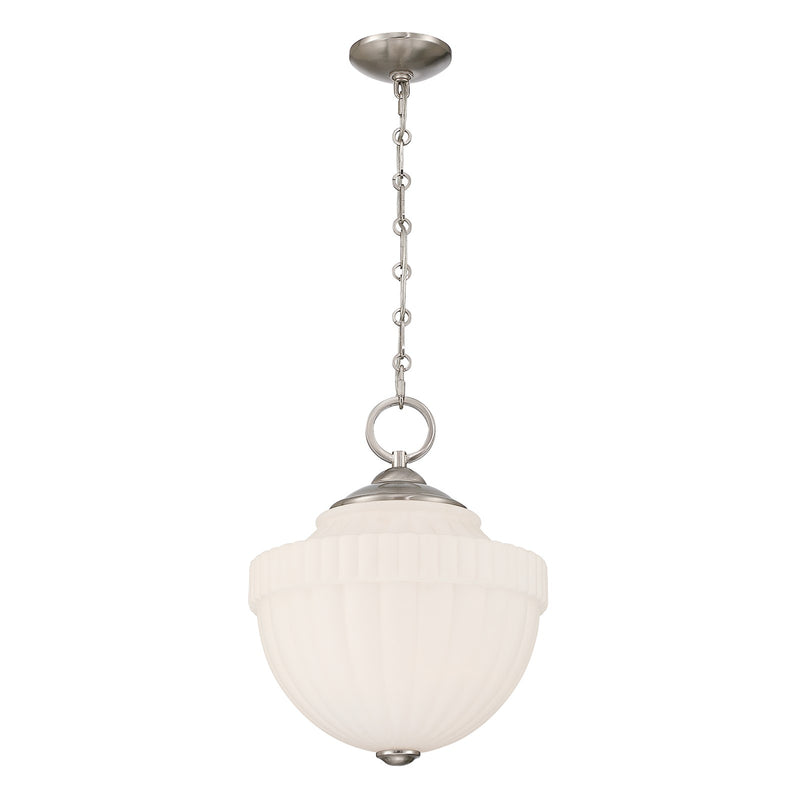 Savoy House Montrose 14in 1-Light Pendant | Vintage Satin Nickel and White Opal Glass | Kitchen & Breakfast Nook | 14 x 14 x 16.38 in | Model 7-6999-1-SN