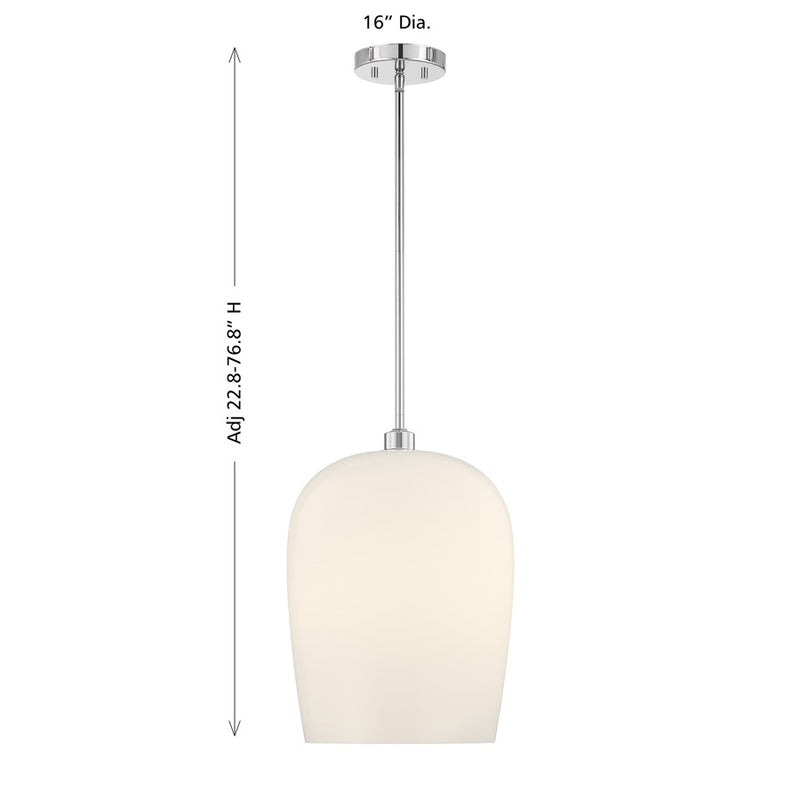Savoy House Livingston 1 Lt Pendant, Chrome/White Opal, Chrome