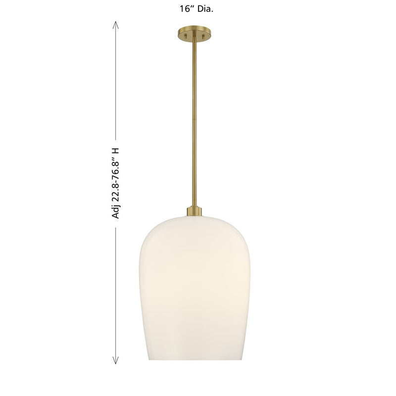 Savoy House Livingston 1 Lt Pendant, White Opal, Warm Brass