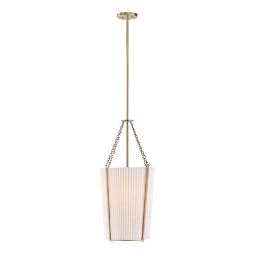 Savoy House Joplin 14in 1-Light Pendant | California Modern Noble Brass and White Pleated Fabric | Kitchen & Dining Room | 14 x 14 | Model 7-7399-1-127