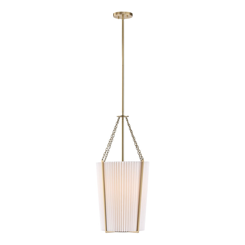 Savoy House Joplin 14in 1-Light Pendant | California Modern Noble Brass and White Pleated Fabric | Kitchen & Dining Room | 14 x 14 | Model 7-7399-1-127