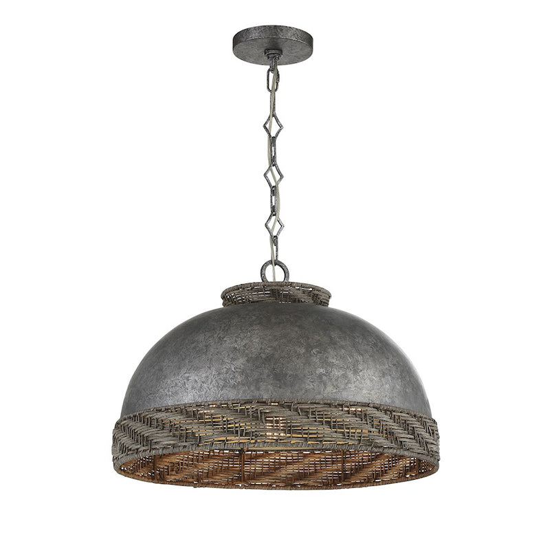 Savoy House Tripoli 1 Light Pendant, Mottled Zinc/Gray Rattan
