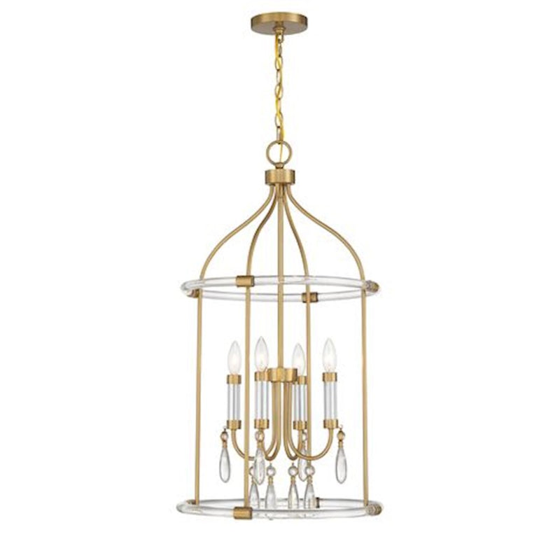 Savoy House Mayfair 4 Light Pendant, Brass/Chrome/Clear Acrylic
