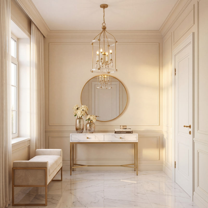 Savoy House Mayfair 4 Light Pendant, Brass/Chrome/Clear Acrylic