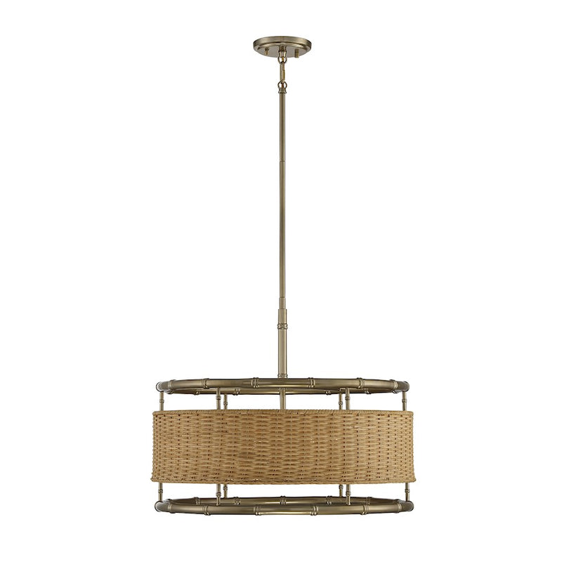Savoy House Arcadia 6 Light Pendant, Warm Brass/Natural Rattan