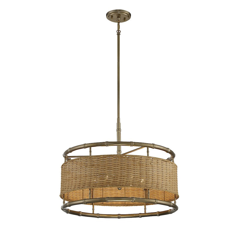 Savoy House Arcadia 6 Light Pendant, Warm Brass/Natural Rattan