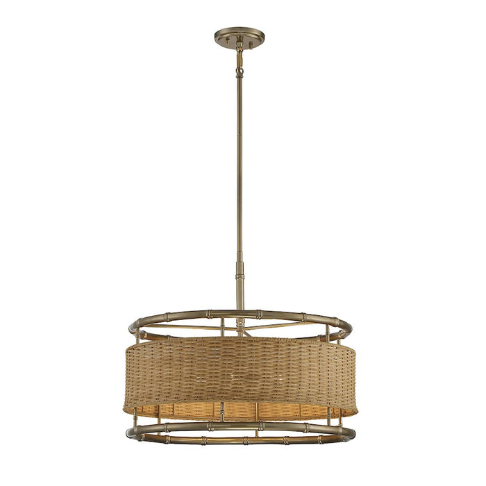 Savoy House Arcadia 6-Light Pendant, Burnished Brass/Rattan