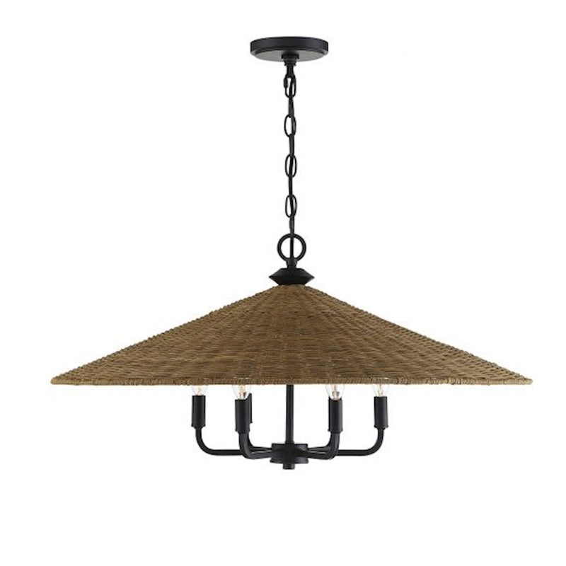 Savoy House Eman 6-Light Pendant, Matte Black/Dark Rattan
