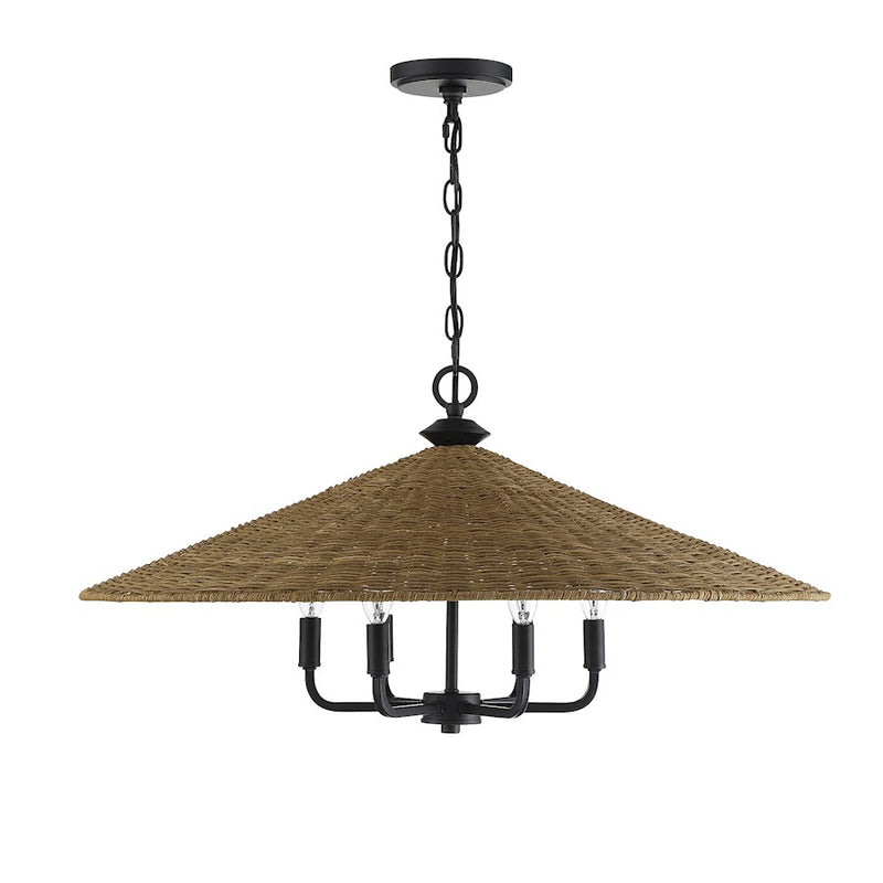 Savoy House Eman 6-Light Pendant, Matte Black/Dark Rattan