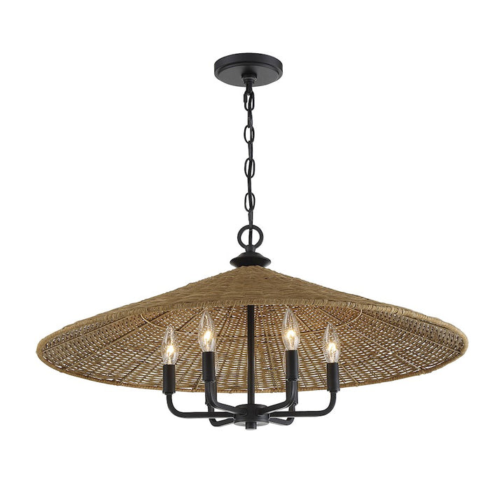 Savoy House Eman 6-Light Pendant, Matte Black/Dark Rattan