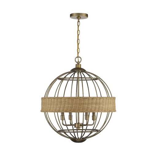 Savoy House Boreal 4-Light Pendant, Burnished Brass/Rattan