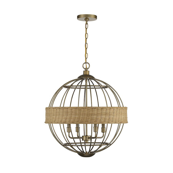 Savoy House Boreal 4-Light Pendant, Burnished Brass/Rattan