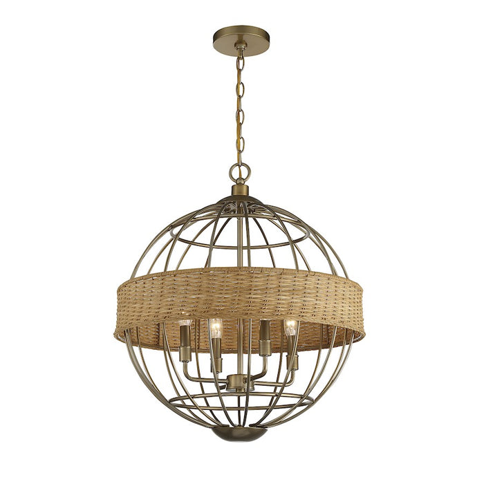 Savoy House Boreal 4-Light Pendant, Burnished Brass/Rattan