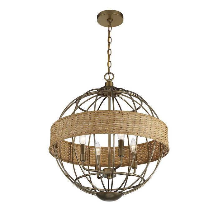 Savoy House Boreal 4-Light Pendant, Burnished Brass/Rattan