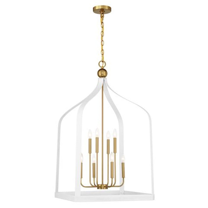 Savoy House Sheffield 8-Light Pendant, White/Warm Brass Accents