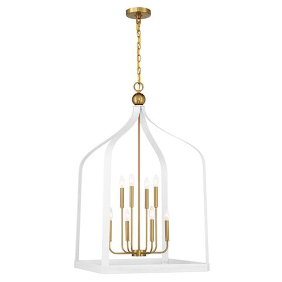 Savoy House Sheffield 8-Light Pendant, White/Warm Brass Accents