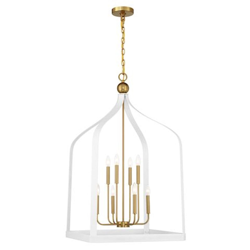 Savoy House Sheffield 8-Light Pendant, White/Warm Brass Accents