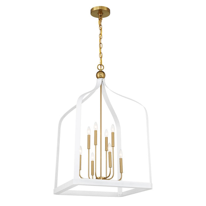 Savoy House Sheffield 8-Light Pendant, White/Warm Brass Accents