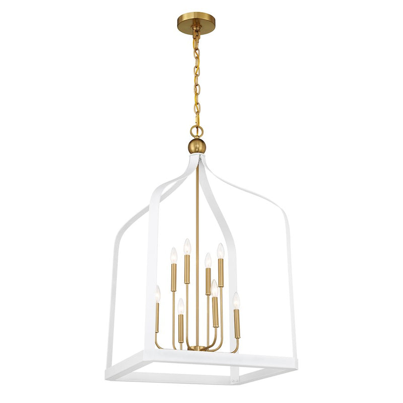 Savoy House Sheffield 8-Light Pendant, White/Warm Brass Accents