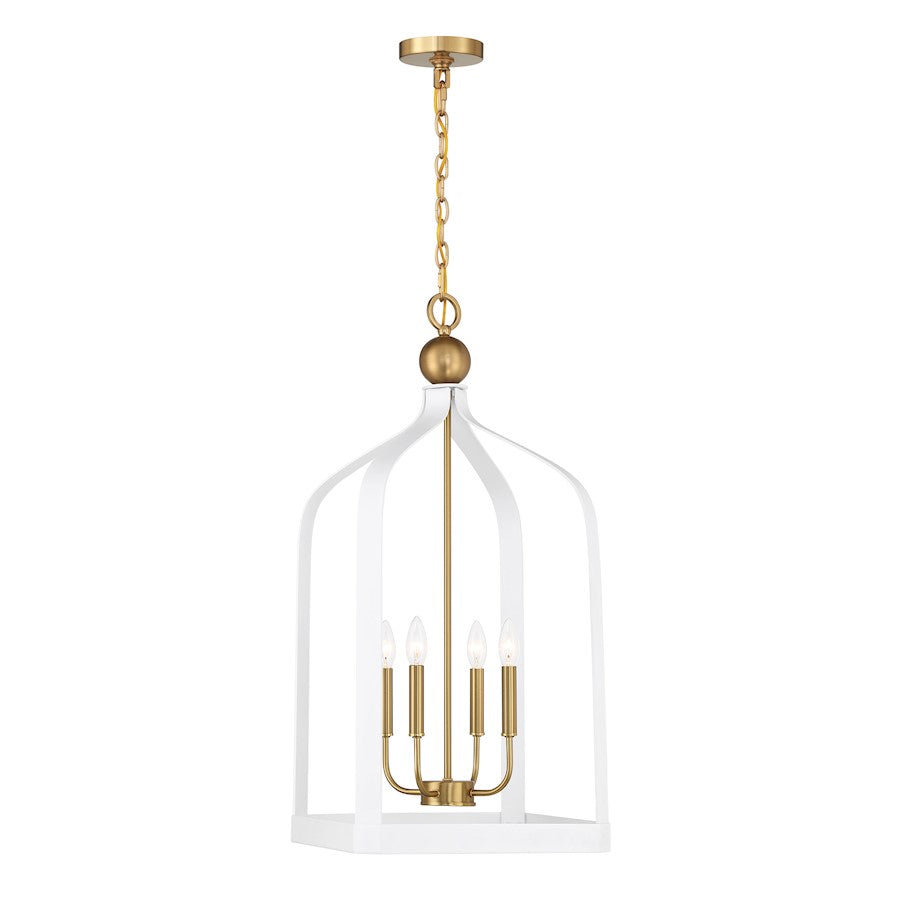 Savoy House Sheffield 4-Light Pendant, White/Warm Brass Accents