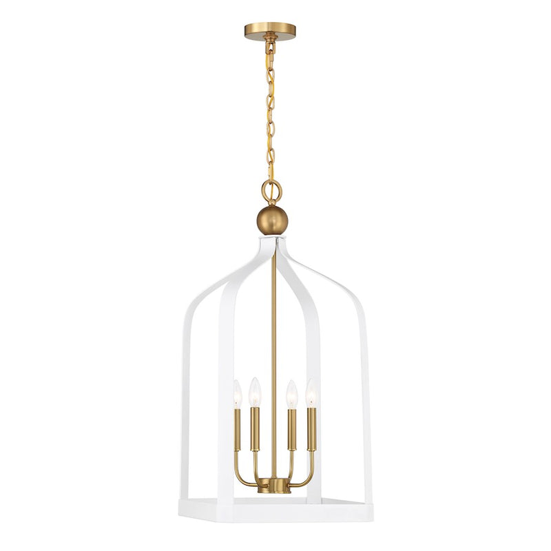 Savoy House Sheffield 4-Light Pendant, White/Warm Brass Accents