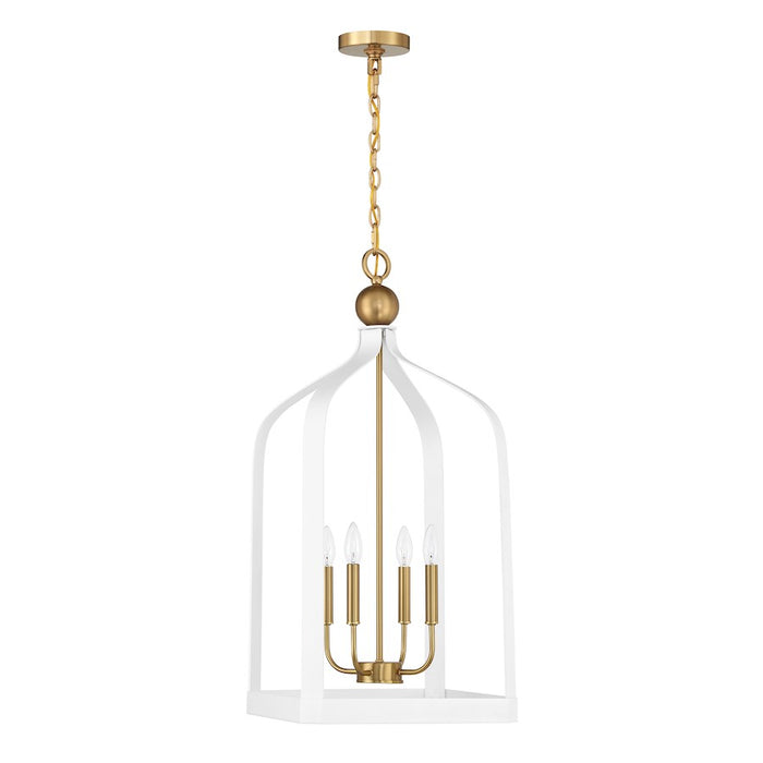 Savoy House Sheffield 4-Light Pendant, White/Warm Brass Accents