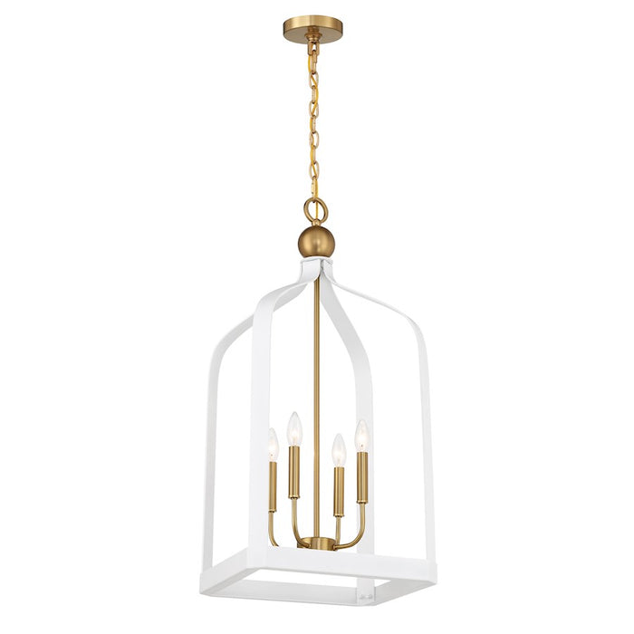 Savoy House Sheffield 4-Light Pendant, White/Warm Brass Accents