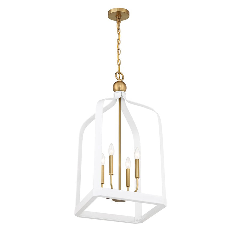 Savoy House Sheffield 4-Light Pendant, White/Warm Brass Accents