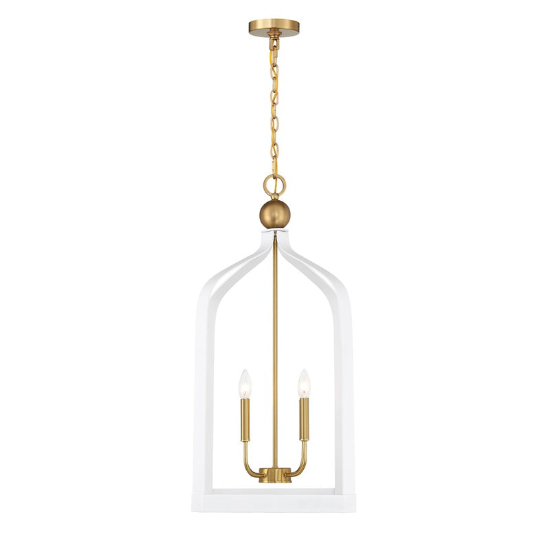 Savoy House Sheffield 4-Light Pendant, White/Warm Brass Accents