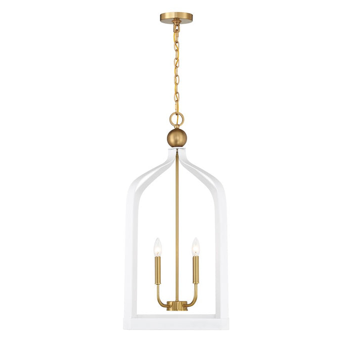 Savoy House Sheffield 4-Light Pendant, White/Warm Brass Accents