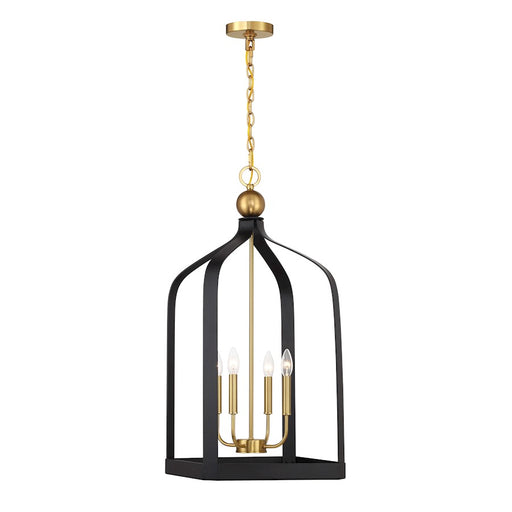 Savoy House Sheffield 4 Light Pendant, Black/Brass Accents - 7-7802-4-143