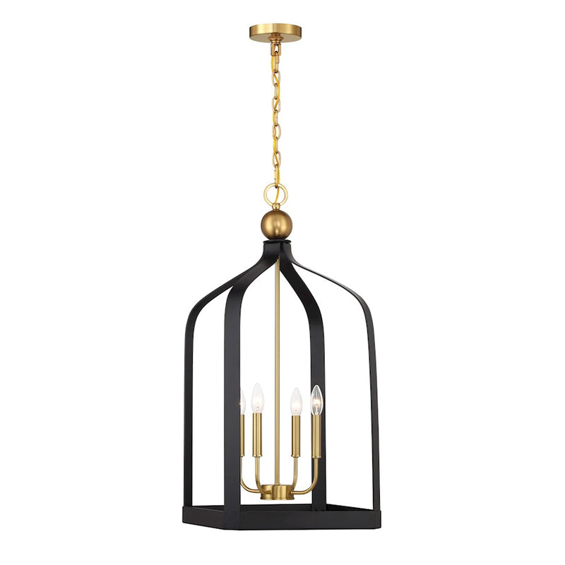 Savoy House Sheffield 4 Light Pendant, Black/Brass Accents