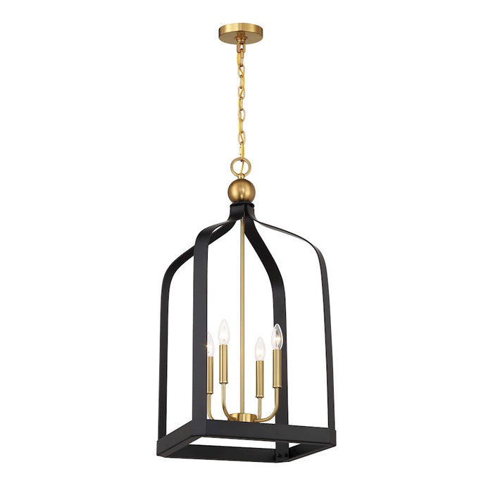 Savoy House Sheffield 4 Light Pendant, Black/Brass Accents