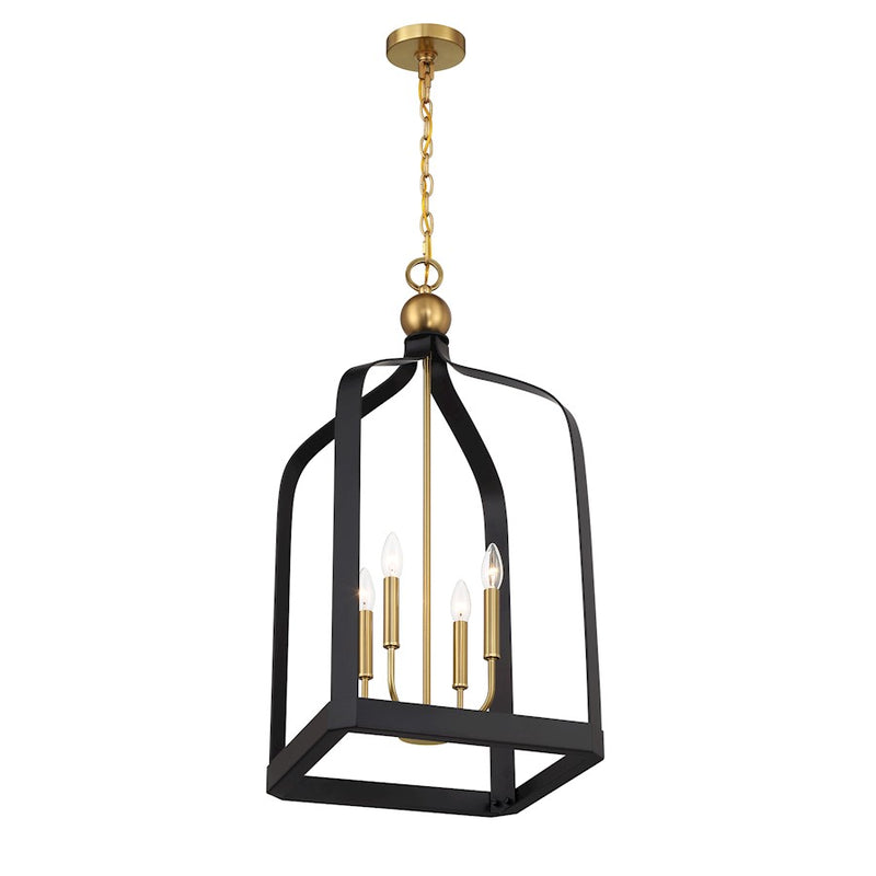 Savoy House Sheffield 4 Light Pendant, Black/Brass Accents