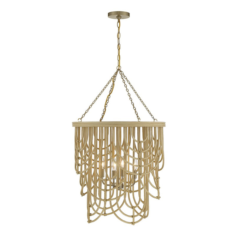 Savoy House Bremen 4-Light Pendant, Burnished Brass/Rattan