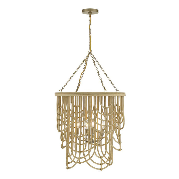 Savoy House Bremen 4-Light Pendant, Burnished Brass/Rattan