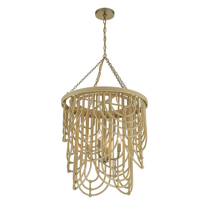 Savoy House Bremen 4-Light Pendant, Burnished Brass/Rattan