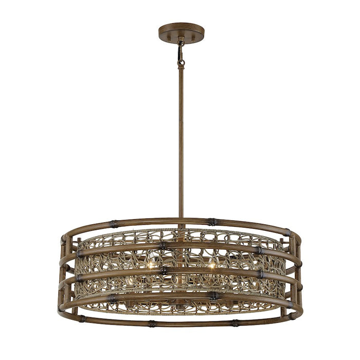 Savoy House Bremen 4-Light Pendant, Burnished Brass/Rattan