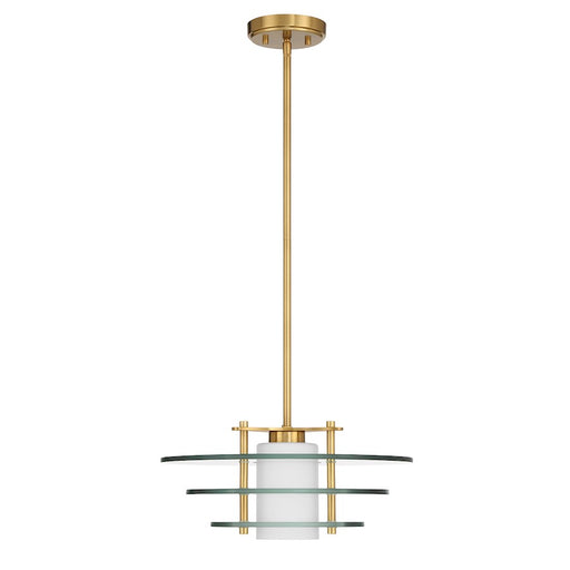 Savoy House Newell 1 Light Pendant, Warm Brass/Clear/White Opal - 7-8604-1-322