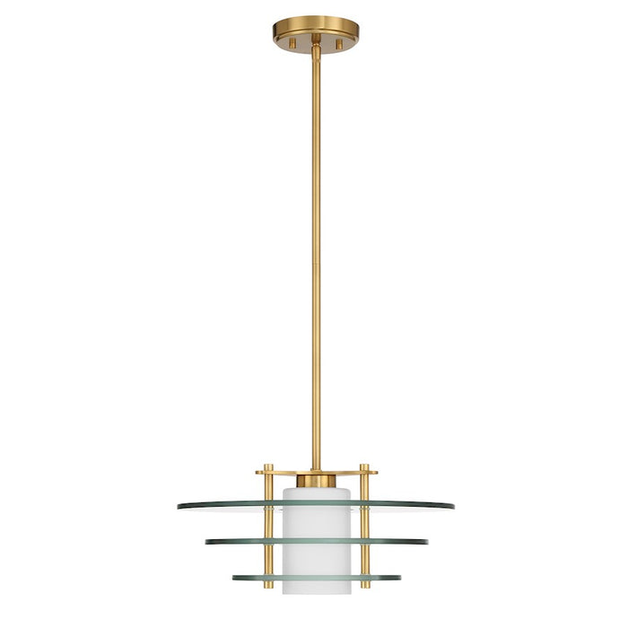 Savoy House Newell 1 Light Pendant, Warm Brass/Clear/White Opal - 7-8604-1-322