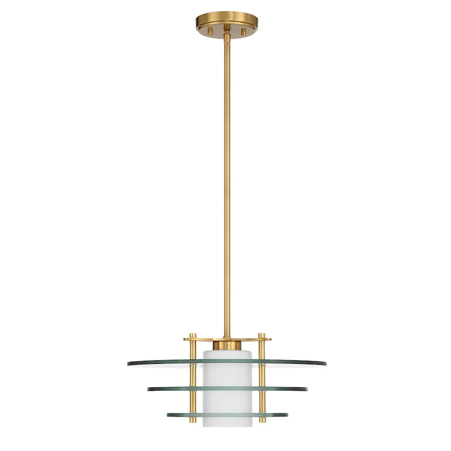 Savoy House Newell 1 Light Pendant, Warm Brass/Clear/White Opal - 7-8604-1-322