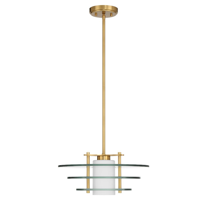 Savoy House Newell 1 Light Pendant, Warm Brass/Clear/White Opal