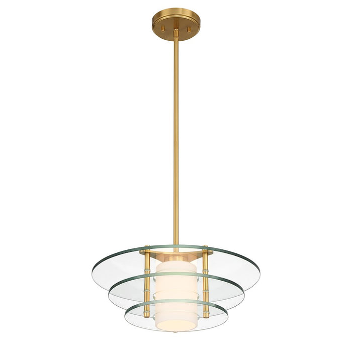 Savoy House Newell 1 Light Pendant, Warm Brass/Clear/White Opal