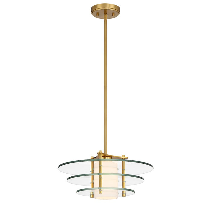 Savoy House Newell 1 Light Pendant, Warm Brass/Clear/White Opal