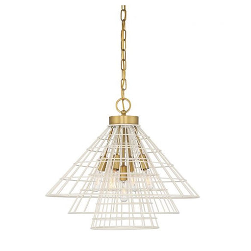 Savoy House Lenox 5-Light Pendant, White/Warm Brass Accents - 7-8850-5-142