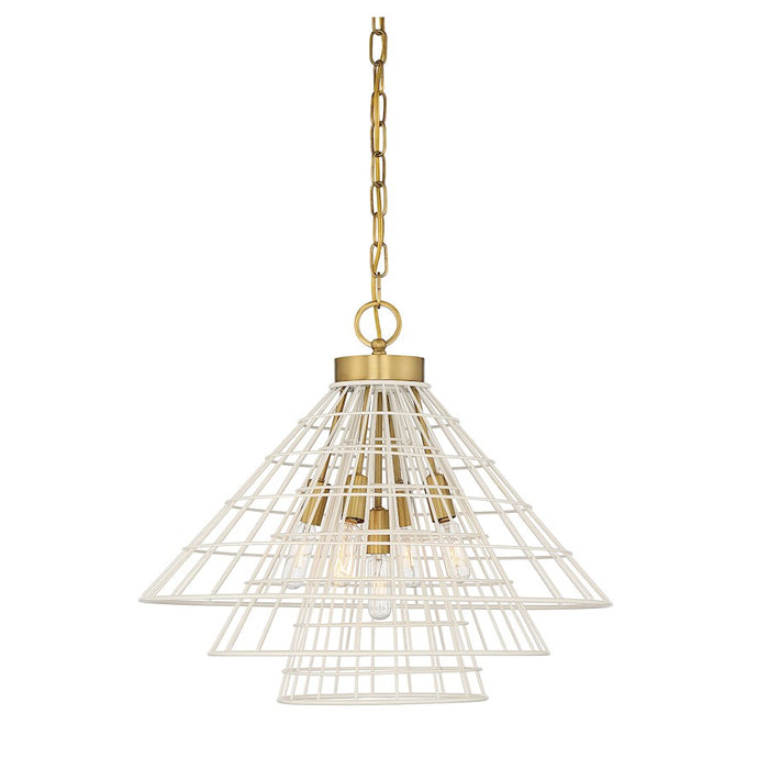 Savoy House Lenox 5-Light Pendant, White/Warm Brass Accents