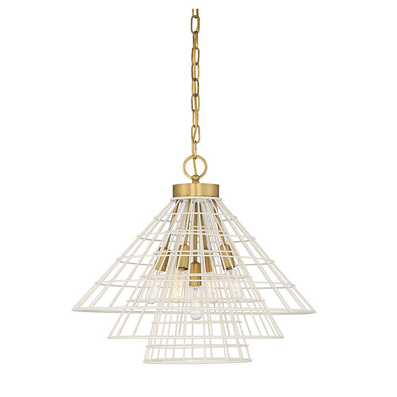 Savoy House Lenox 5-Light Pendant, White/Warm Brass Accents