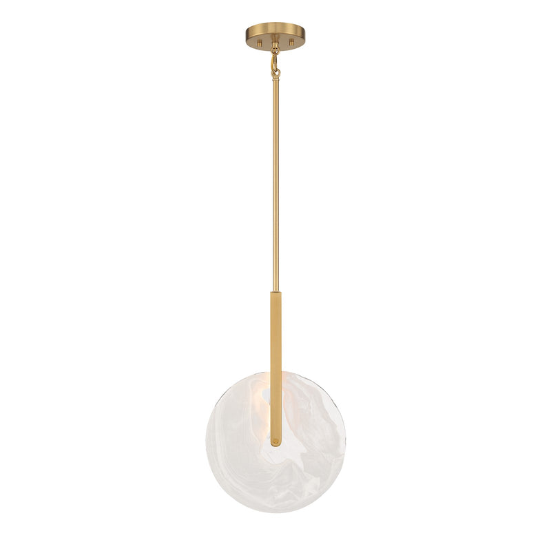 Savoy House Ainslie 12in 1-Light LED Pendant | Modern Warm Brass Metal and Strie Glass | Kitchen Island & Dining Room | 12 x 12 x 18 | Model 7-9307-1-322