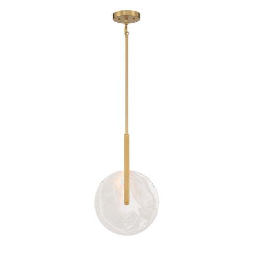 Savoy House Ainslie 12in 1-Light LED Pendant | Modern Warm Brass Metal and Strie Glass | Kitchen Island & Dining Room | 12 x 12 x 18 | Model 7-9307-1-322